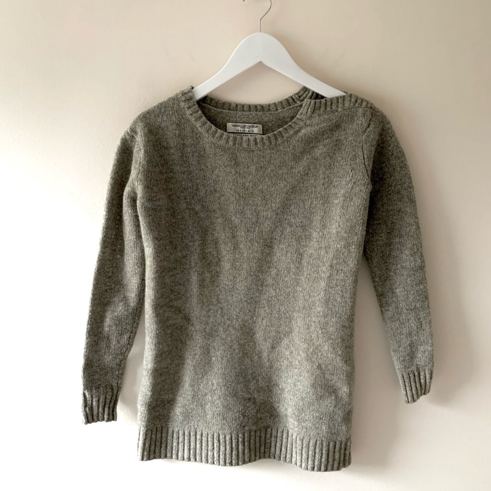 All Saints Spitalfields Shetland Wool Panel Crew Sweater Oatmeal Size 4